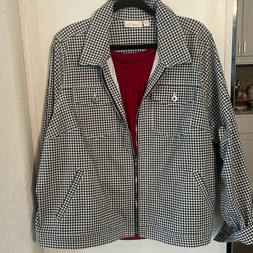 Belle by Kim Gravel. Black and white checked jacket.